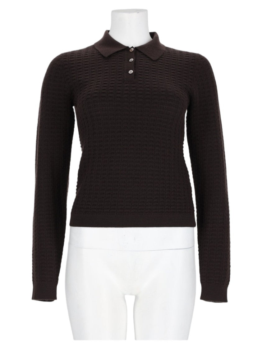 Guest In Residence Brown Textured Polo Collar Cashmere Sweater