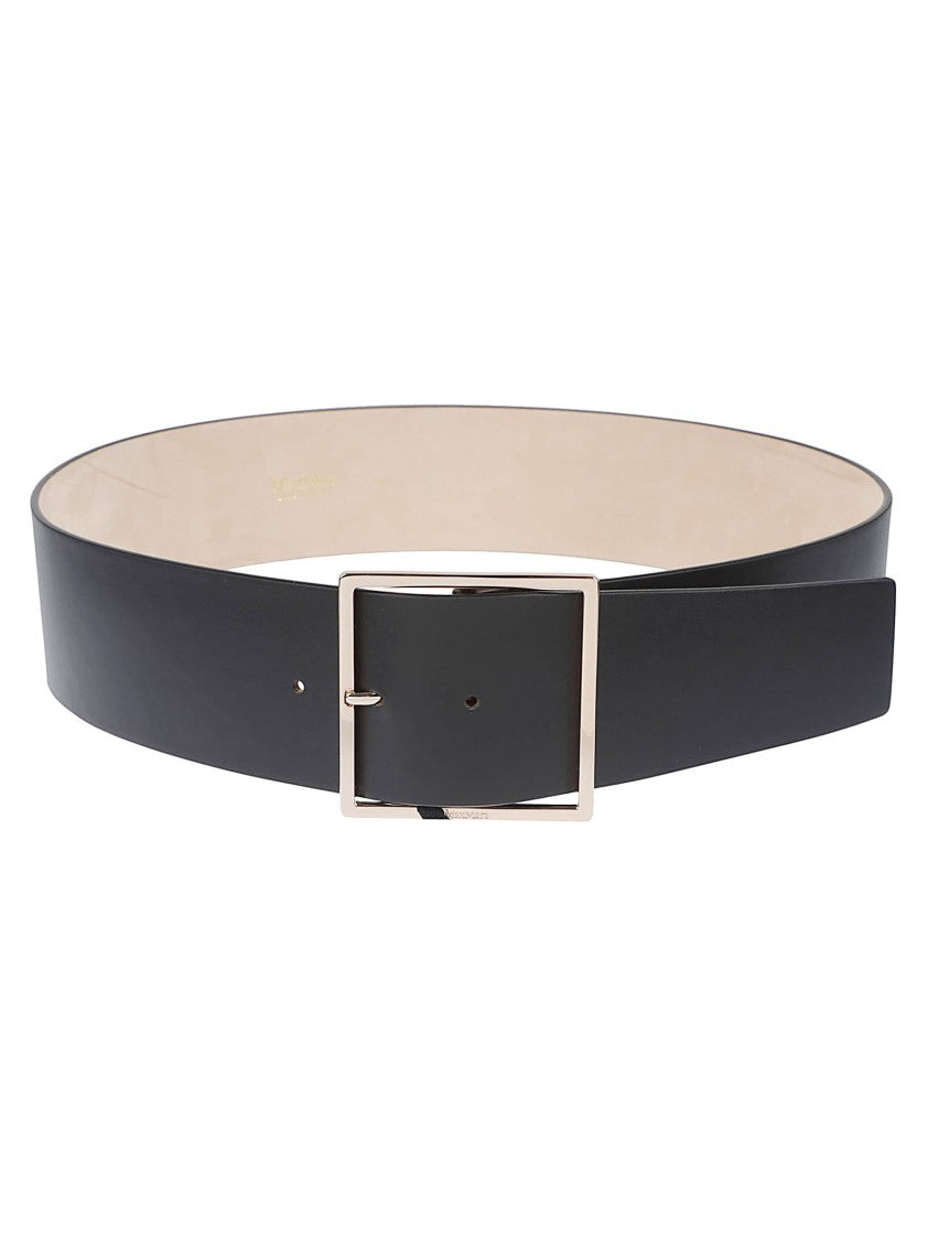 Max Mara Structured Black Belt With Polished Metallic Buckle
