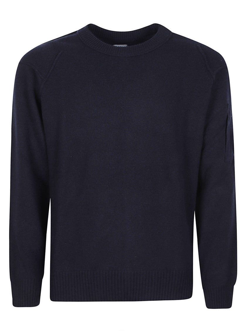 C.P. Company Blue Lens Knitted Crewneck Wool-Blend Sweater