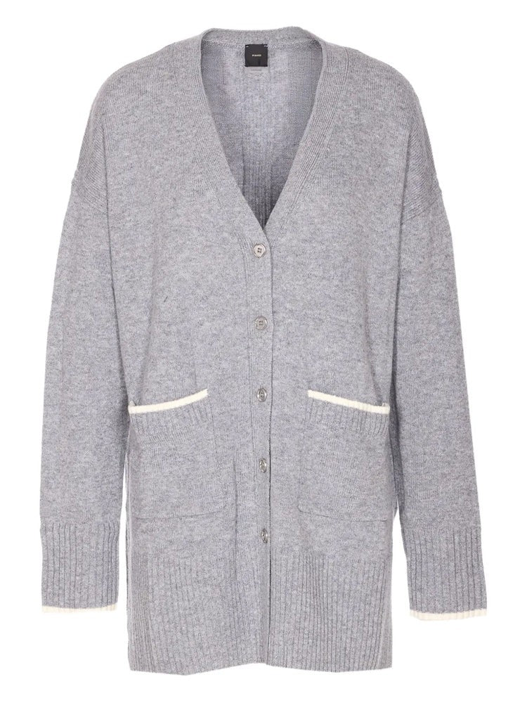 Pinko Grey Tasmania V-Neck Wool-Cashmere Cardigan