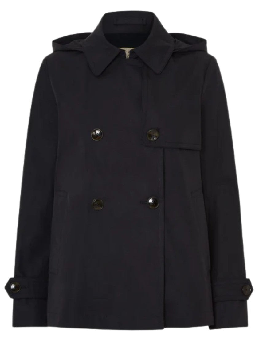 Herno Blue Removable Hood Cotton Peacoat
