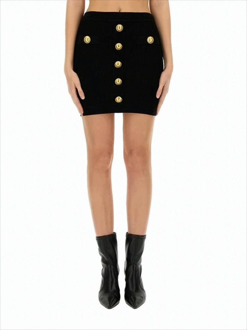 Balmain Fitted Mini Skirt With Gold Button Detail