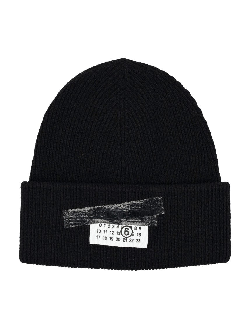 Mm6 By Maison Margiela Mm6 Wool Blend Ribbed Beanie Black