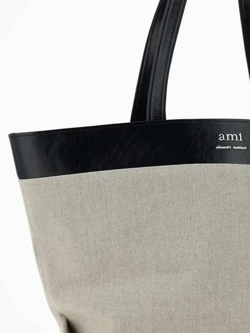 Ami Paris Spacious Tote Bag With Smooth Leather Trim