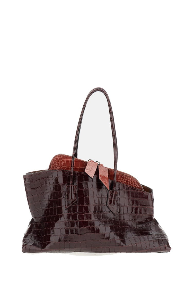 The Attico Asymmetrical Trapezoid Shoulder Bag In Two-Tone Crocodile-Effect Leather