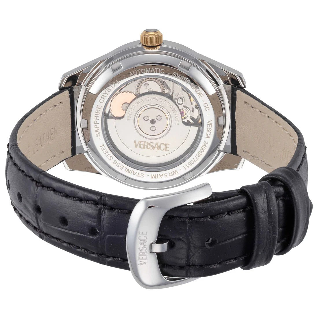 Versace Greca Classic Automatic Timepiece With Textured Black Dial