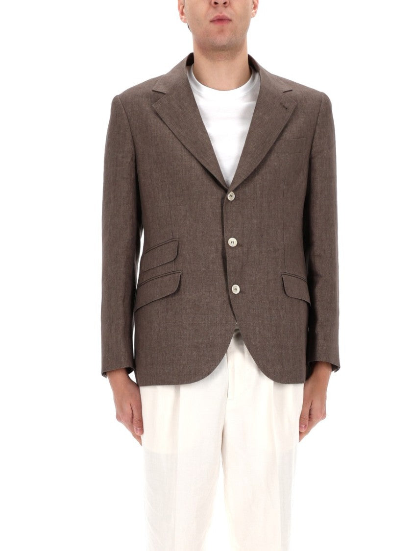 Brunello Cucinelli Single-Breasted Flap-Pocket Linen Blazer