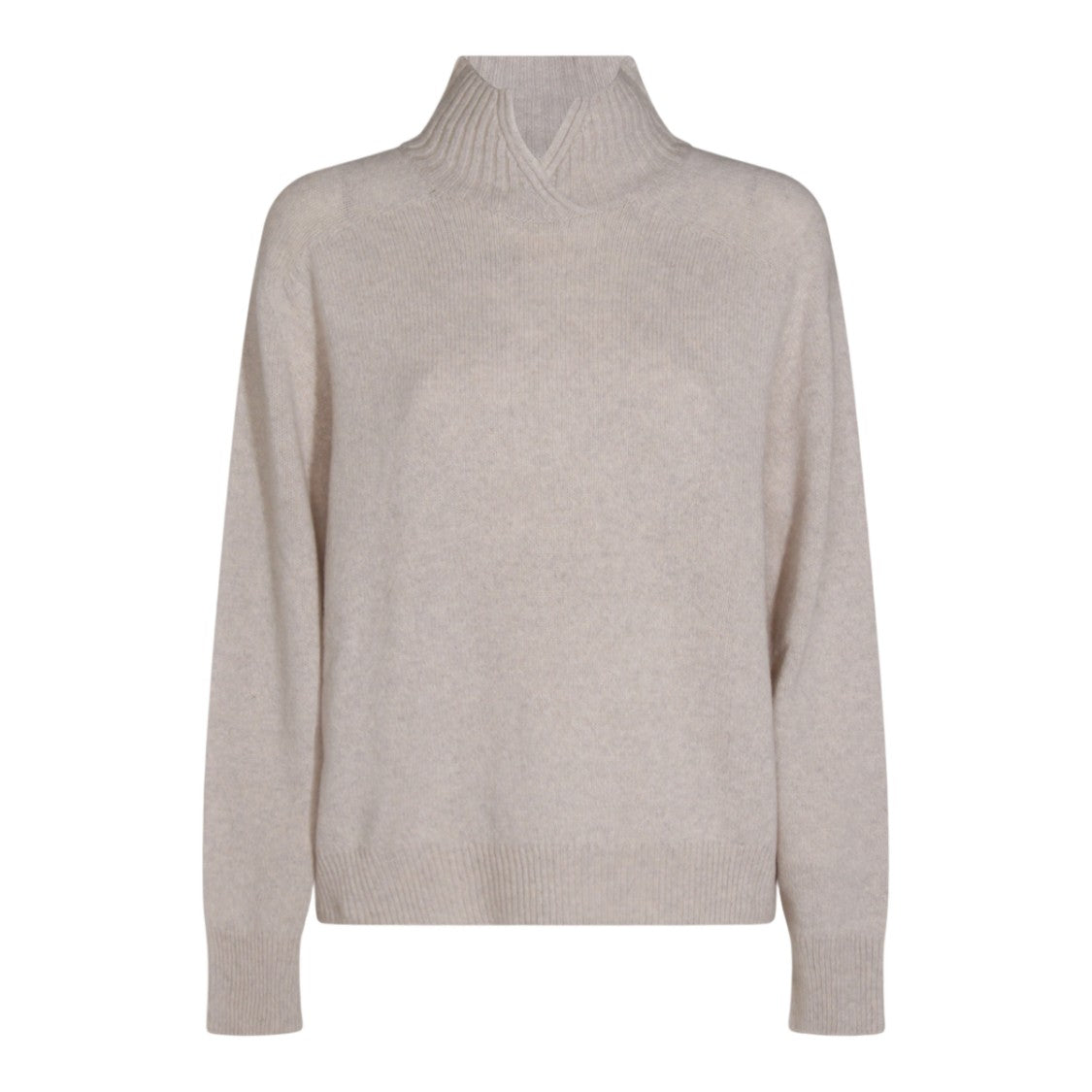 Malo Ribbed High Neckline Sweater With V-Notch