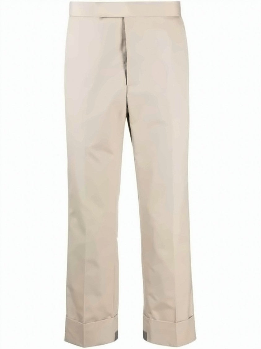 Thom Browne Straight-Leg Tailored Pants With Mid-Rise Waist And Cuffed Hems