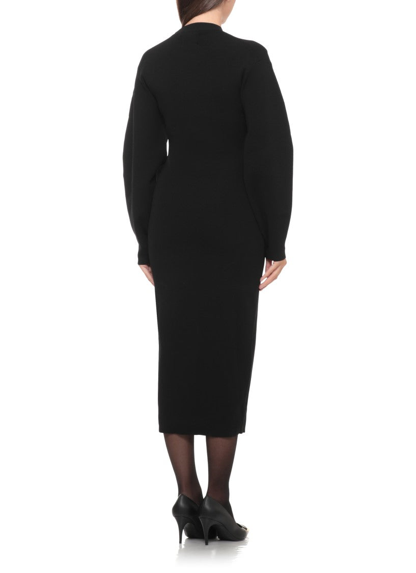 Loulou De Saison Black Puffed Sleeves Elasticated Detail Midi Dress