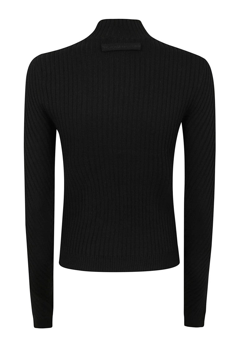 Victoria Beckham Ribbed Wool Sweater With Mock Neck And Fitted Silhouette
