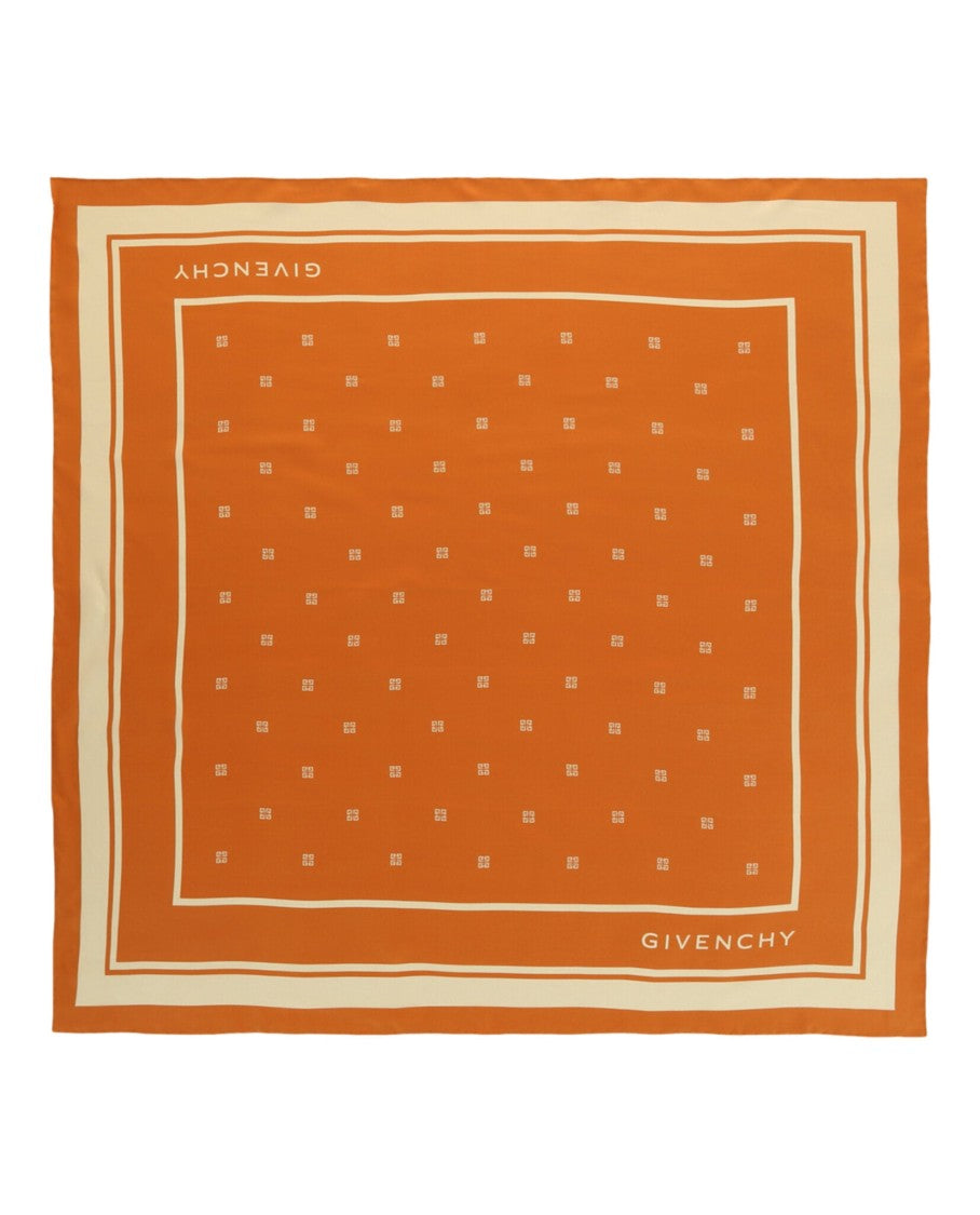 Givenchy Square Silk Scarf With Logo Print And Striped Trim