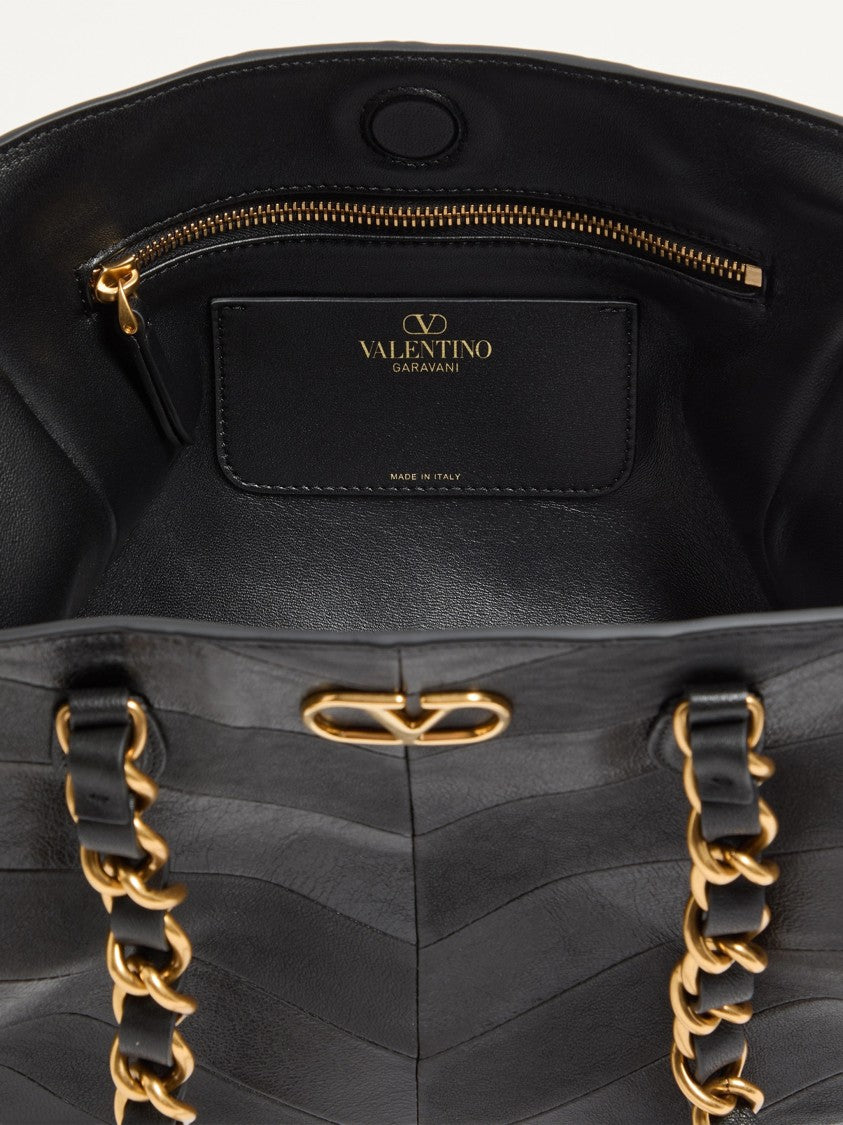 Valentino Black Laseine Chevron Nappa Leather Tote