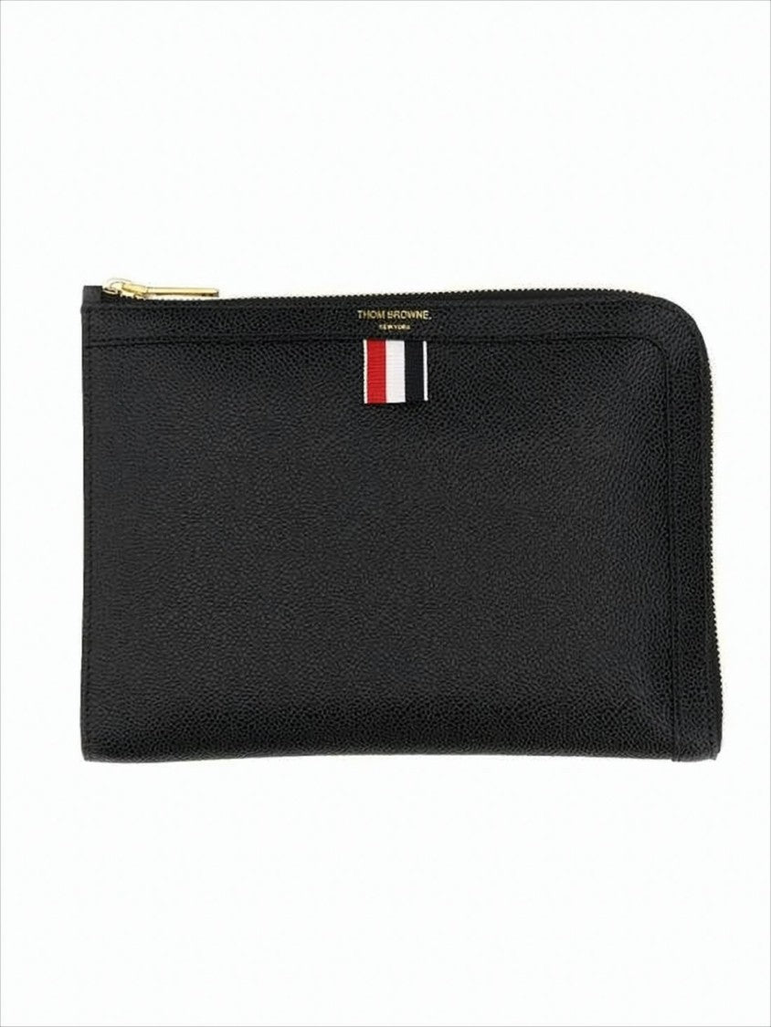 Thom Browne Textured Calf Leather Clutch With Zip-Around Closure