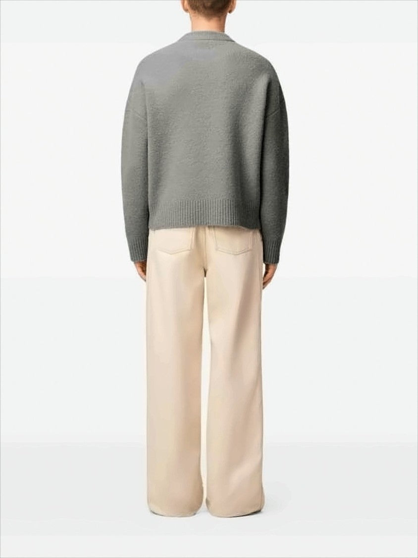 Ami Paris Grey Knit Sweater With Heart Motif