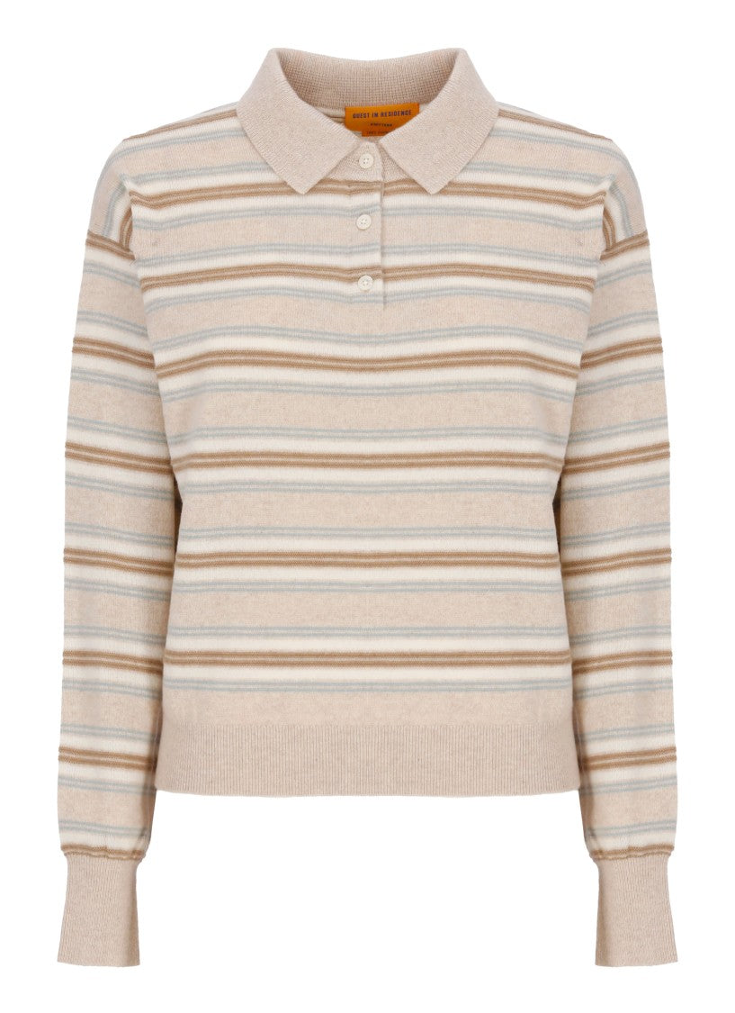 Guest In Residence Beige Striped Cashmere Polo Shirt