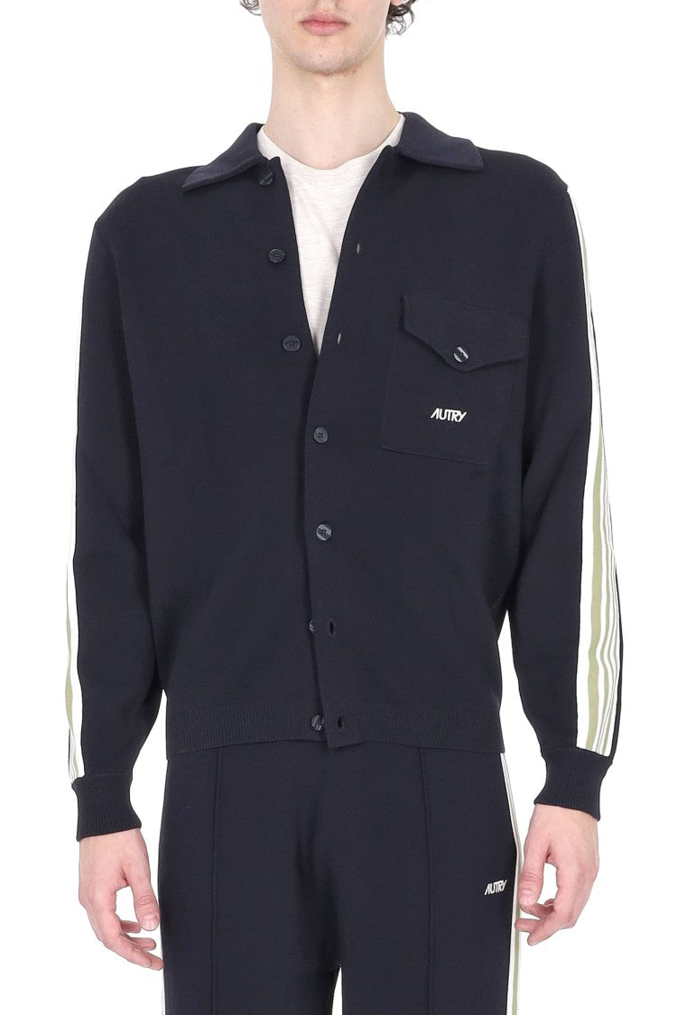 Autry Blue Viscose-Nylon Band Details Overshirt