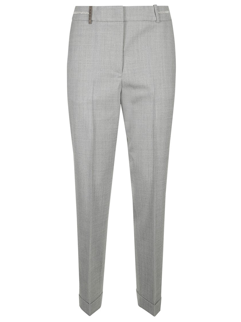 Peserico Tailored Grey Flannel Trousers With Cuffed Hem
