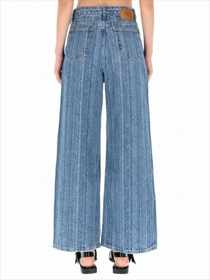 Ganni Wide-Leg Denim Pants With Vertical Striped Pattern
