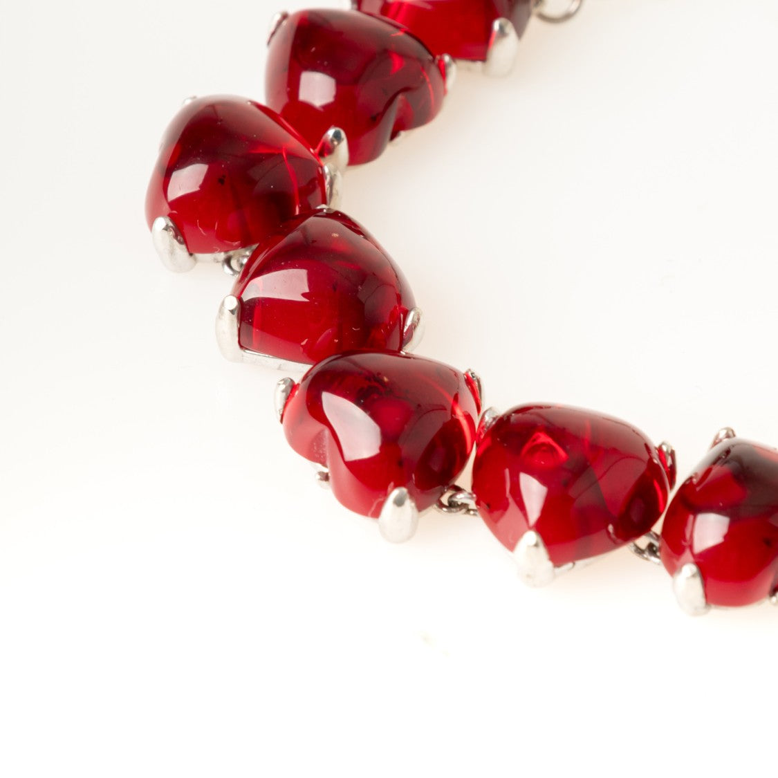 Ami Heart-Embellished Sterling Silver Bracelet With Glossy Red Charms