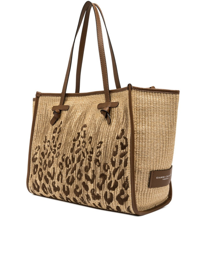 Gianni Chiarini Marcella Woven Straw Leopard Print Tote
