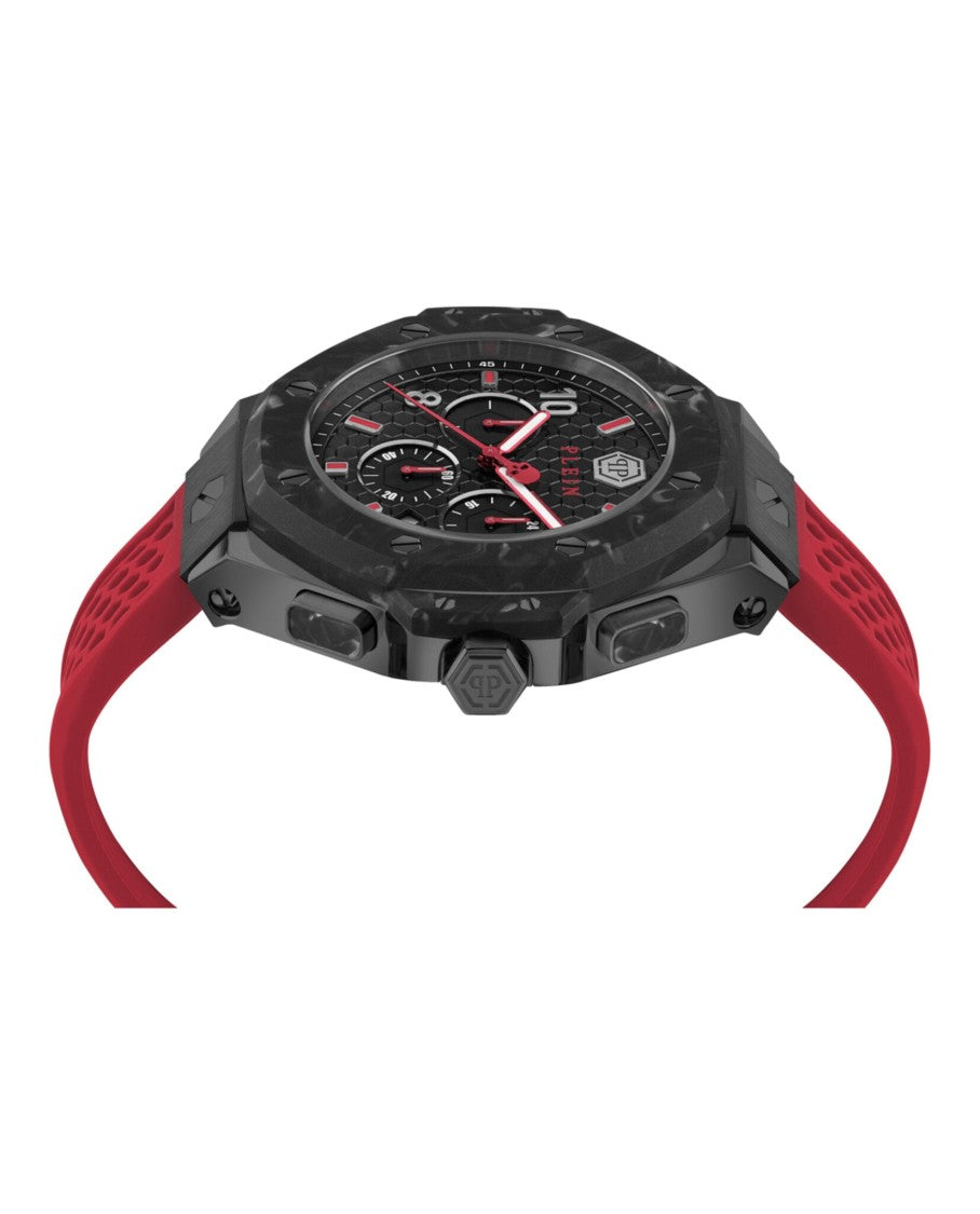 Philipp Plein Chronograph Black Ip Case Watch With Red Silicone Strap