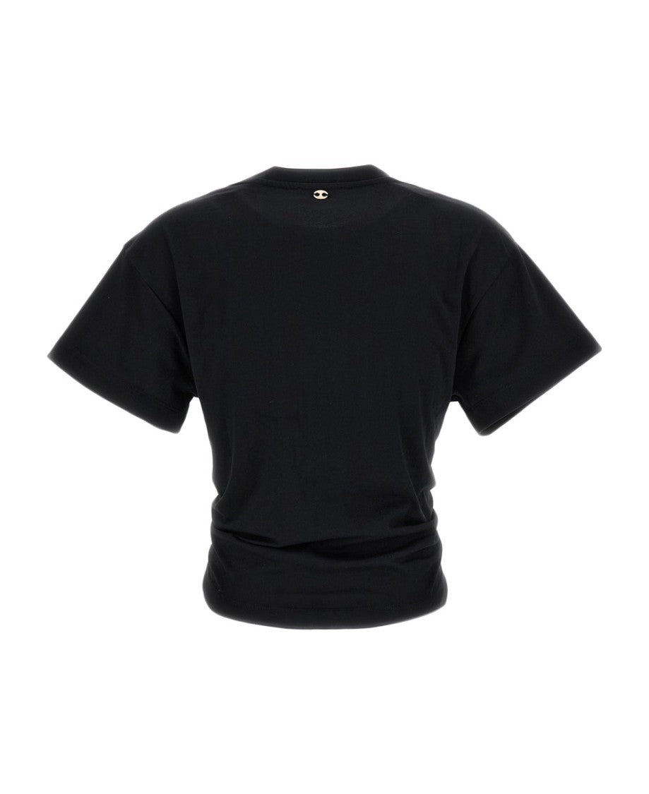 Rabanne Cropped Black Top With Metal Piercing Detail