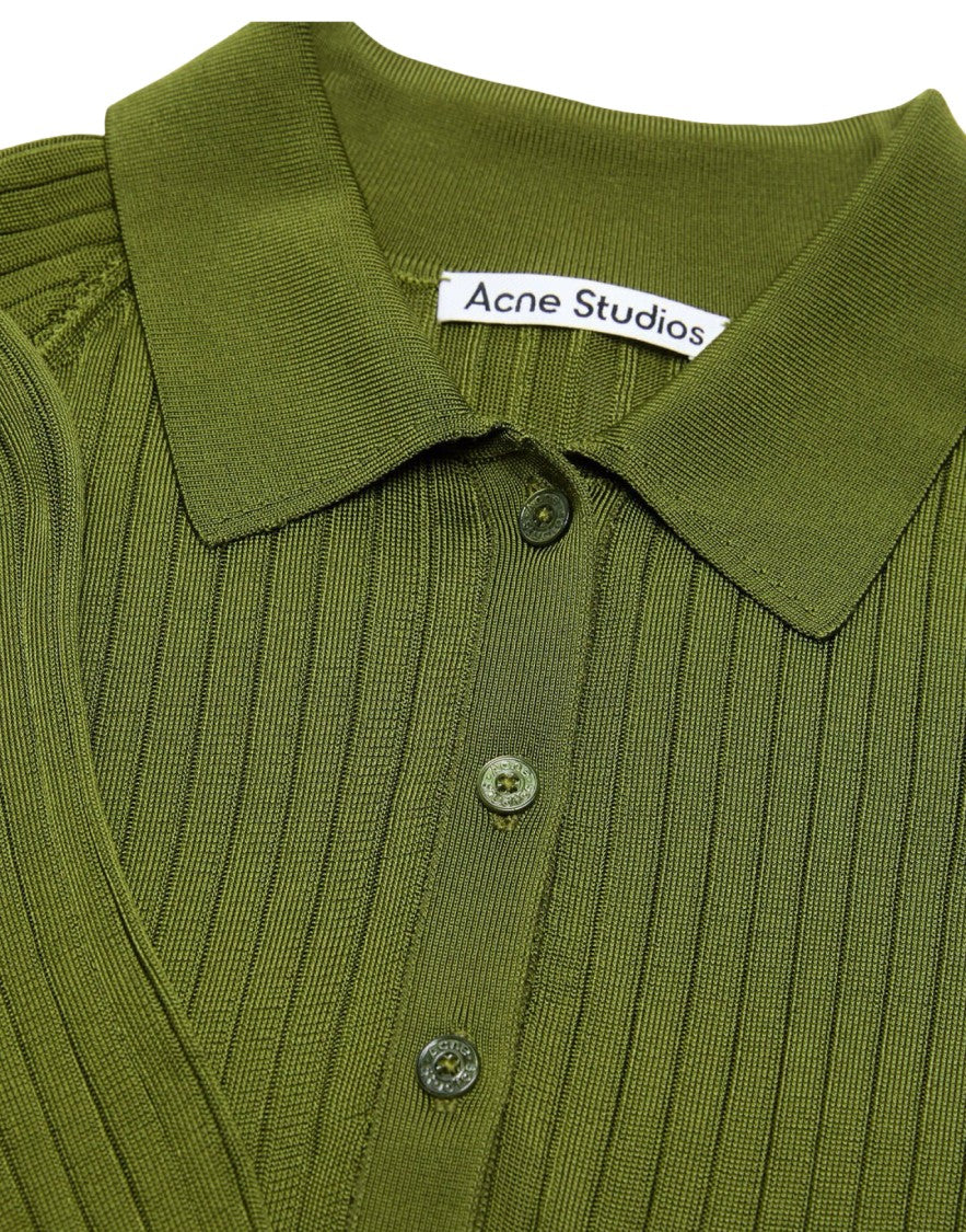 Acne Studios Ribbed Silk Polo With Classic Collar