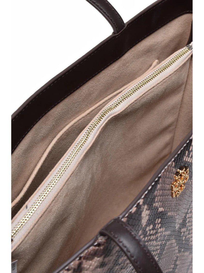 Tory Burch Trapezoidal Calfskin Leather Shoulder Bag With Snake Pattern