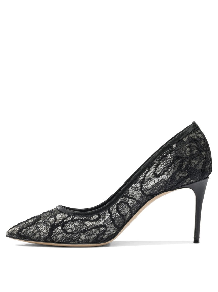 Casadei Pointed Toe Lace Overlay Pumps