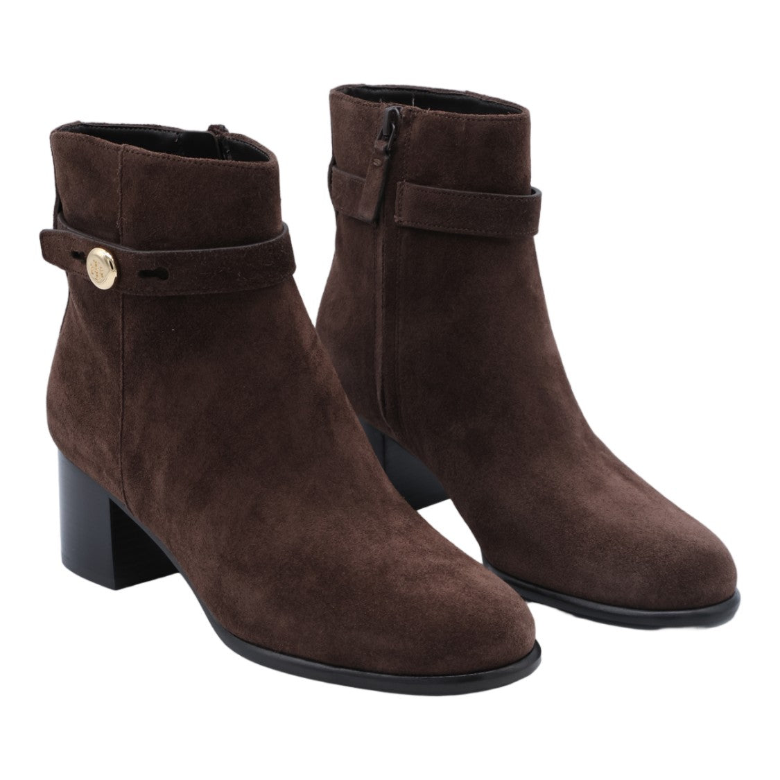 Tory Burch Dark Brown Suede Ankle Boots With Gold-Tone Accents