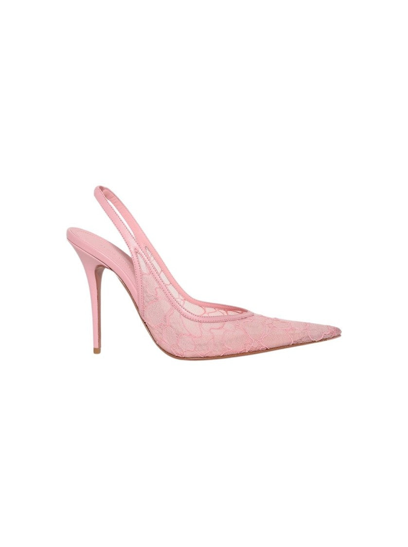 Amina Muaddi Anok Lace Slingback Pump - Baby Pink
