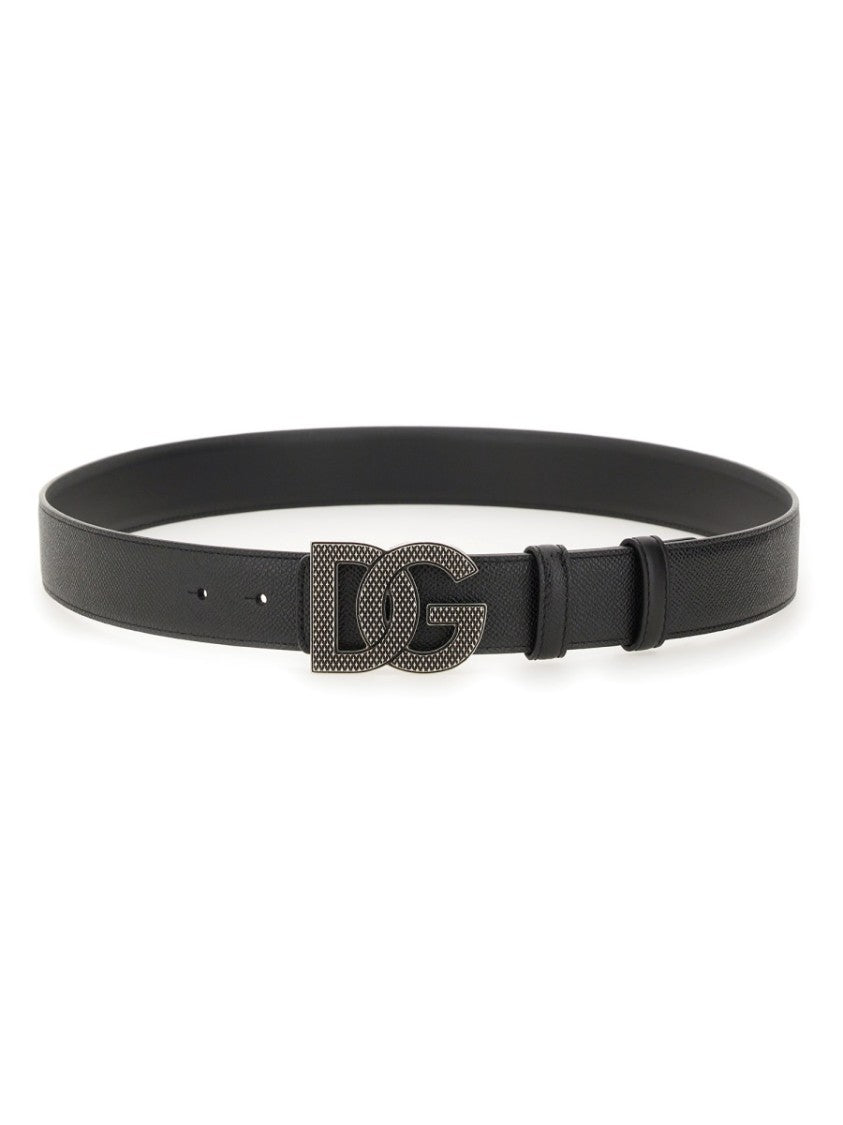 Dolce & Gabbana Textured Black Leather Belt