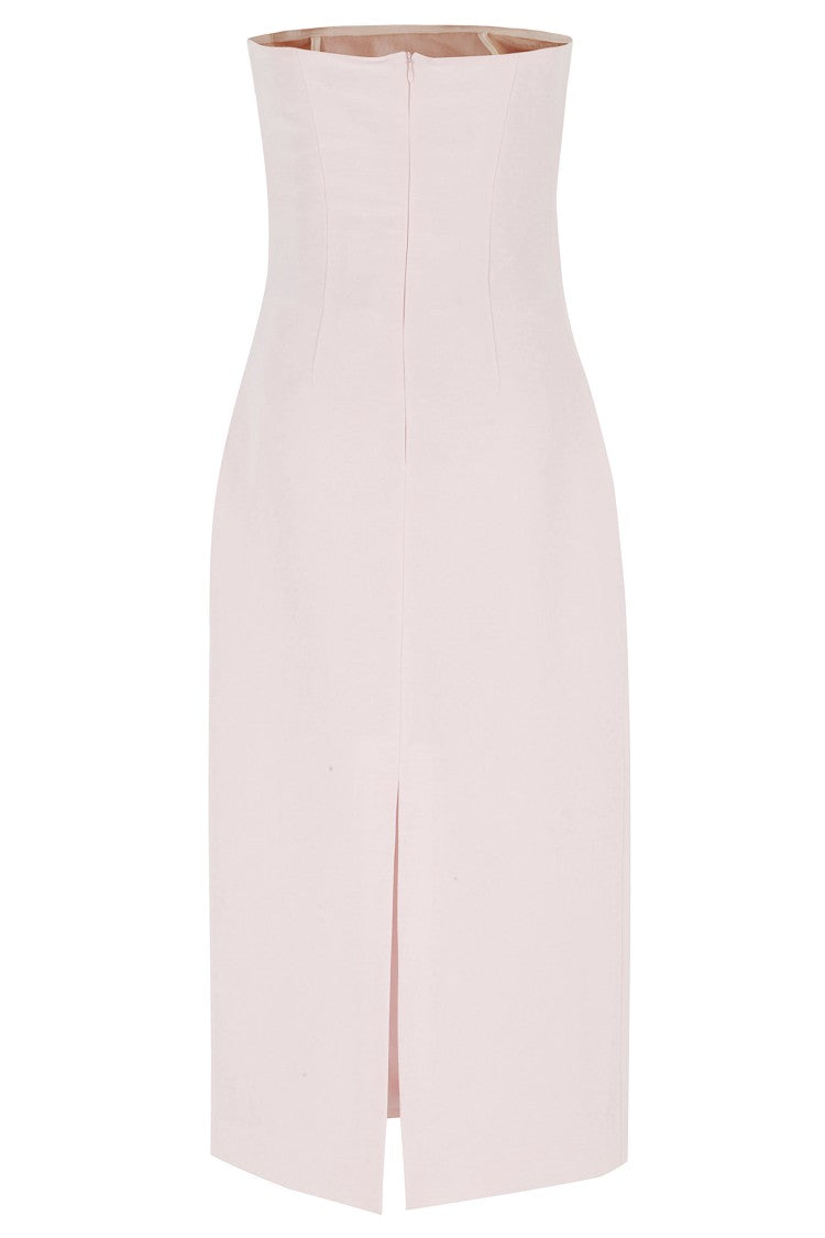 Magda Butrym Powder Pink Floral Swirl Silk Corset Midi Dress
