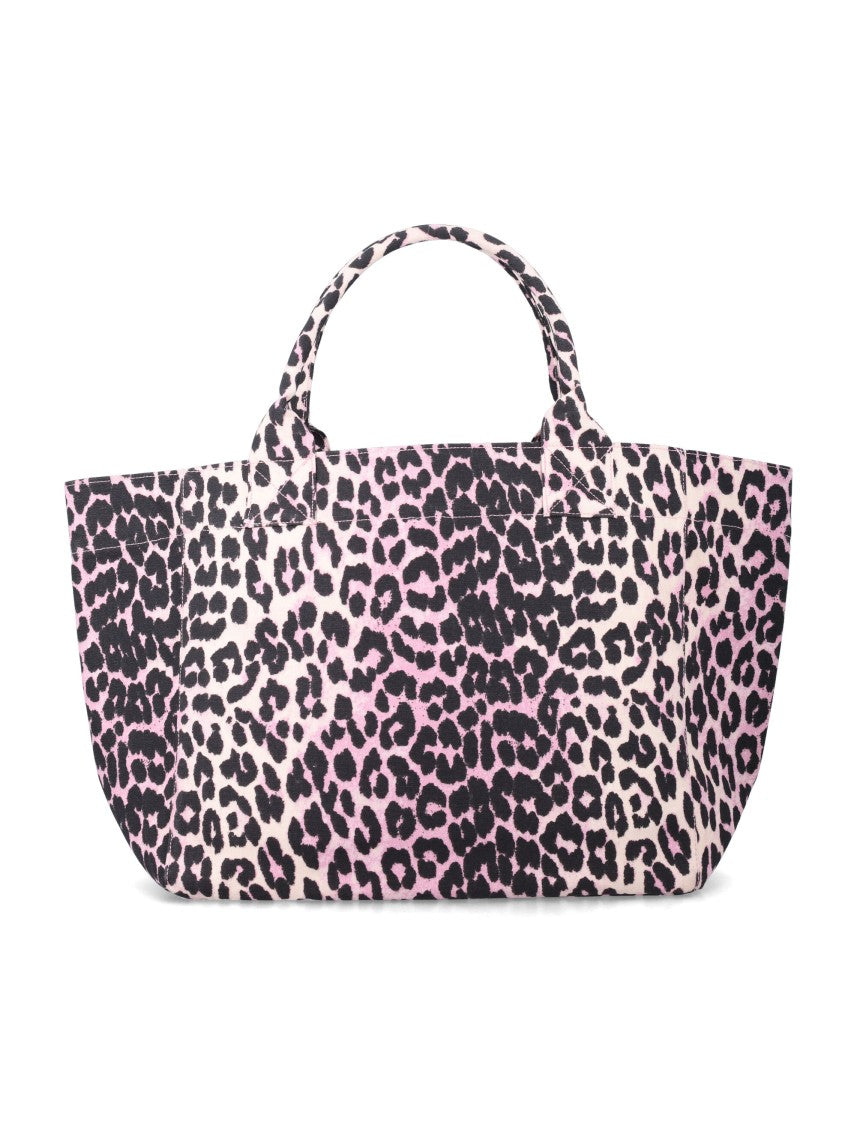 Ganni Leopard Printed Sequin Medium Tote