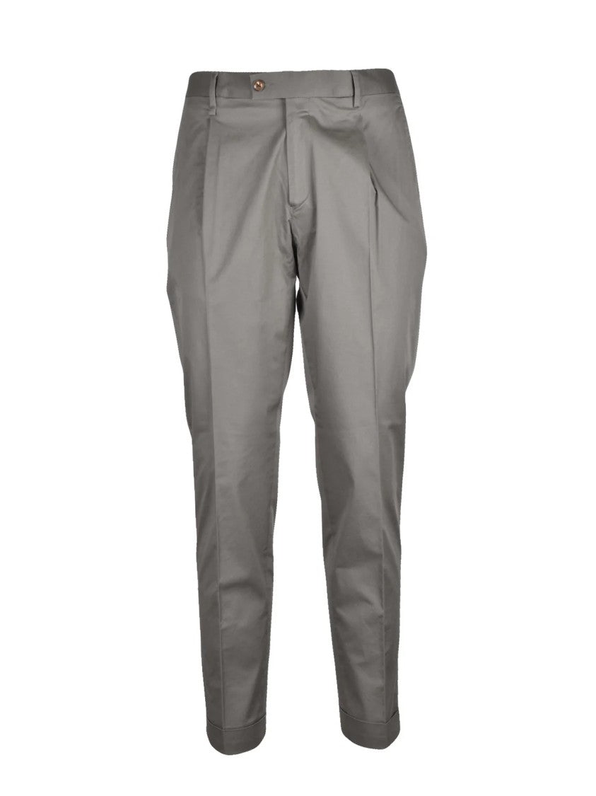 Lab 001 Grey Stretch Cotton Pleated Formal Pants