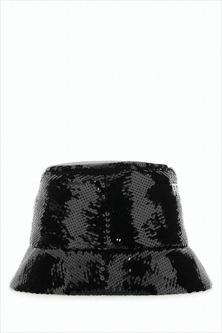 Prada Black Sequin-Embellished Bucket Hat With Logo Detail