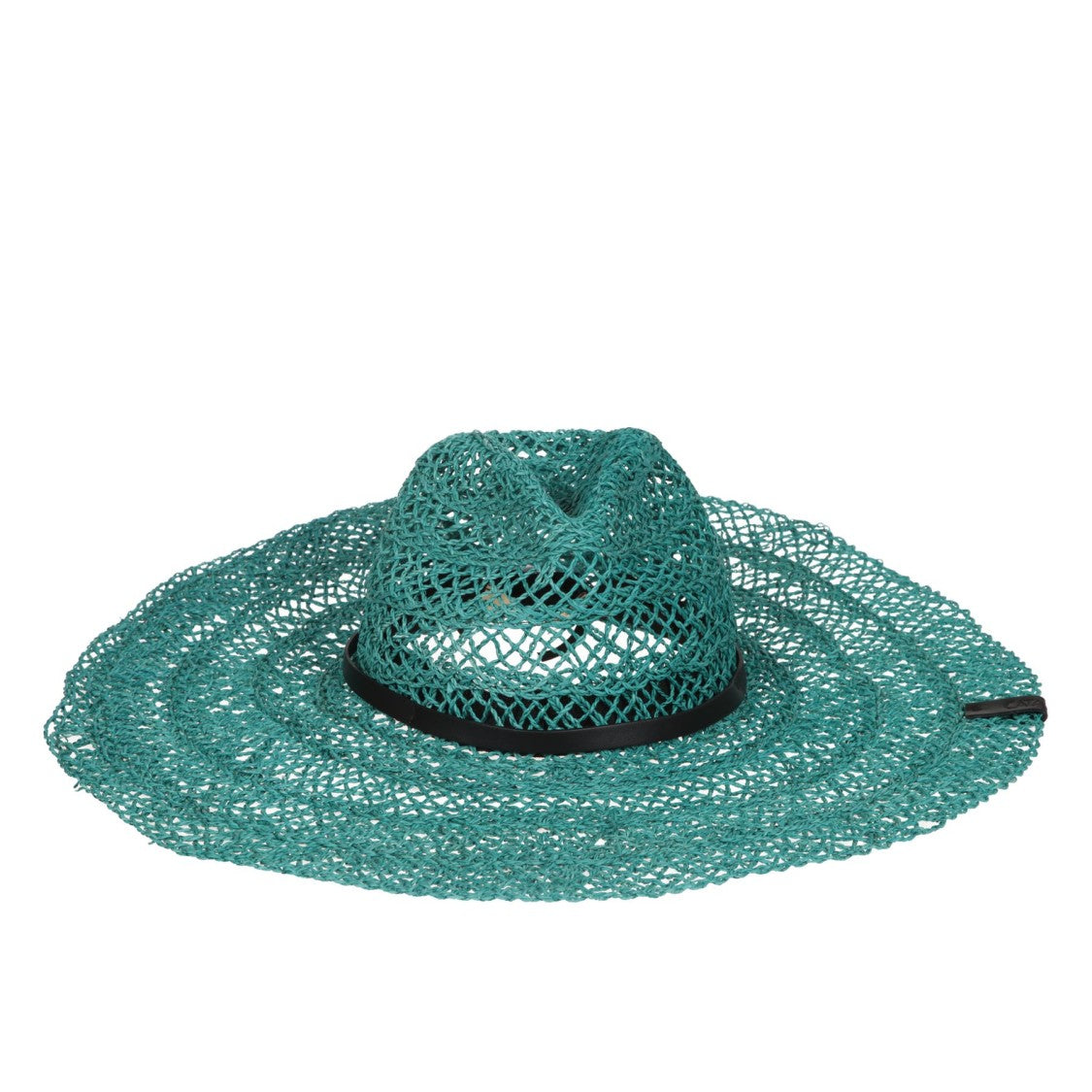 Catarzi Teal Open-Weave Wide-Brimmed Hat With Contrast Band