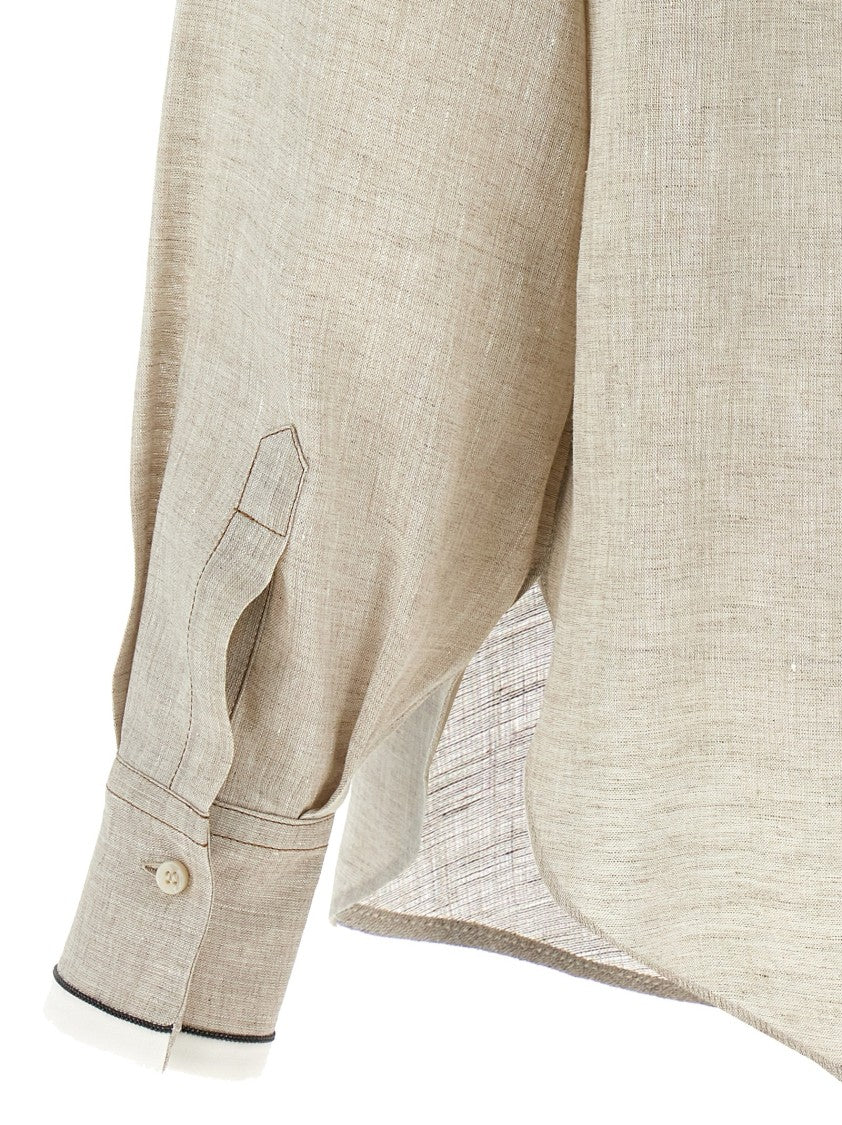 Brunello Cucinelli Relaxed-Fit Linen Shirt With Contrast Stitching