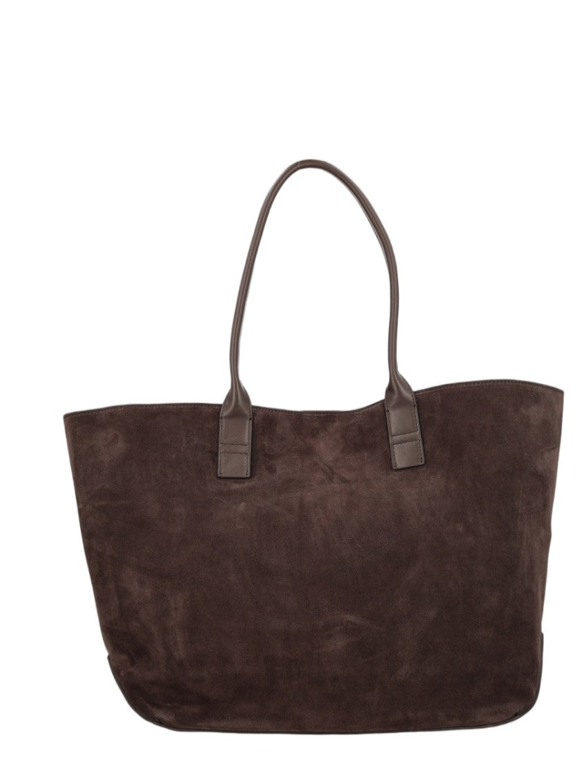 Hogan Large Calfskin Suede Tote Handbag With Embossed Branding
