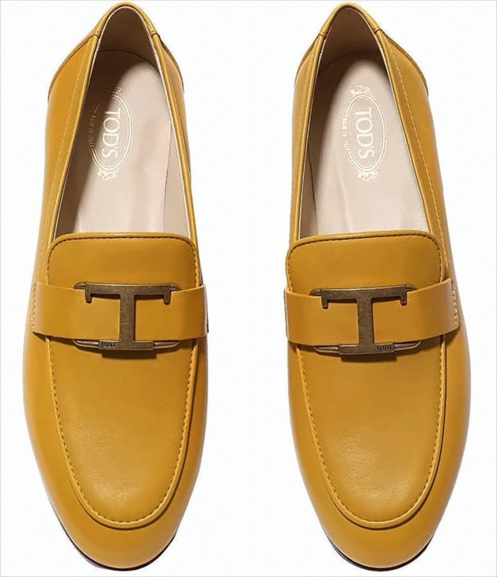 Tod's Sleek Mustard Leather Loafers With T-Buckle Detail