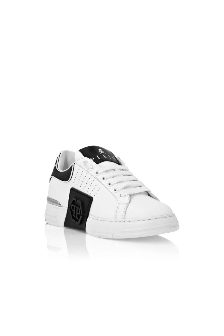 Philipp Plein White Hexagon Patch Chunky Sole Leather Low-Top Sneakers