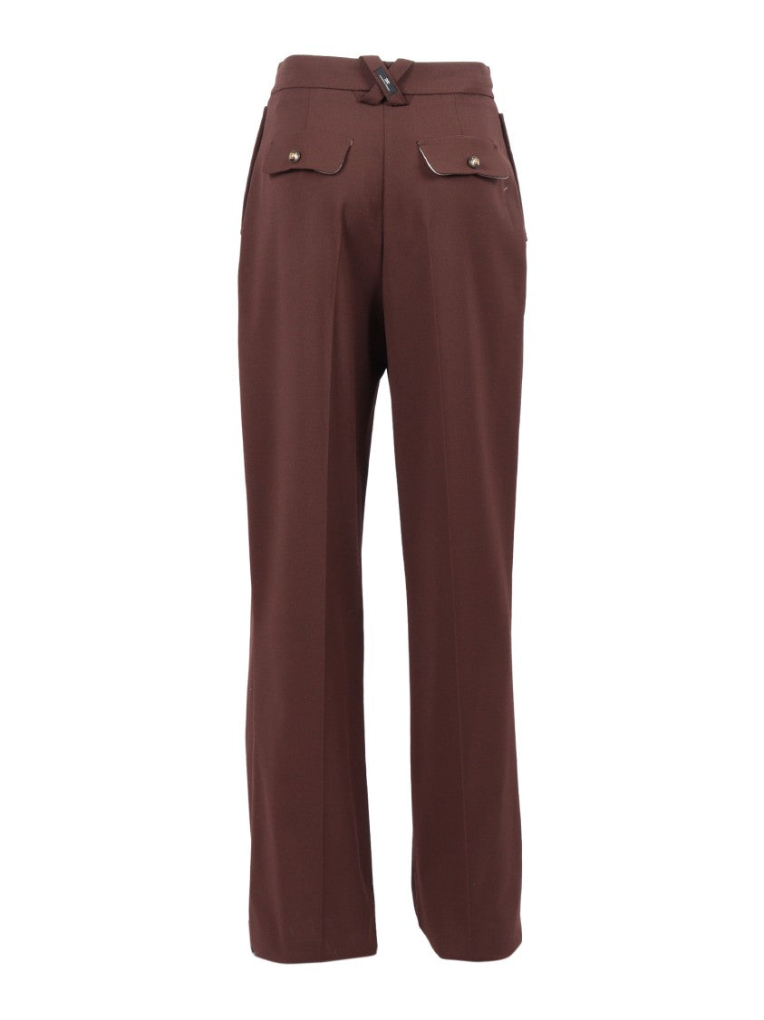 Elisabetta Franchi Tailored Brown Trousers With High Waist And Decorative Pockets