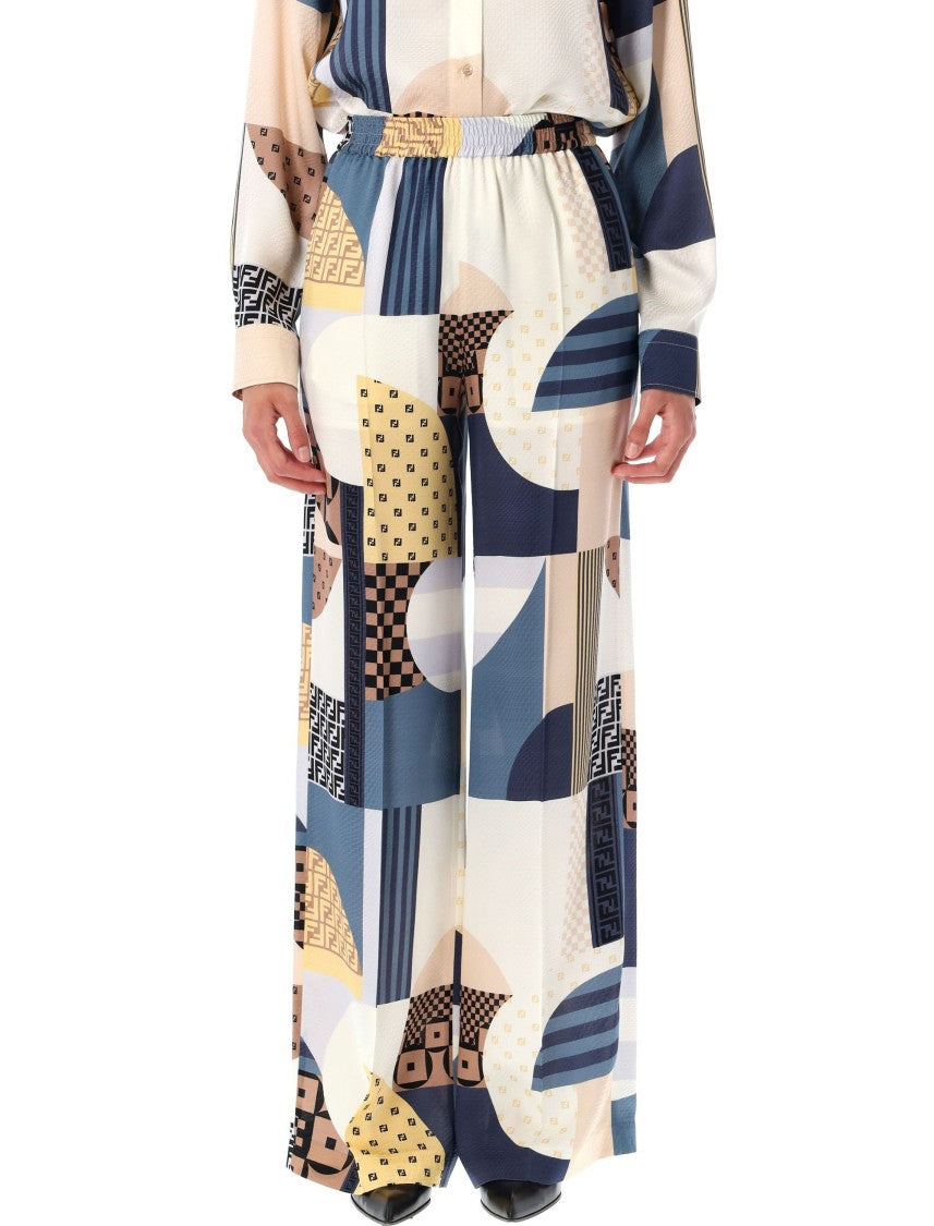 Fendi Silk Patchwork Print Trousers