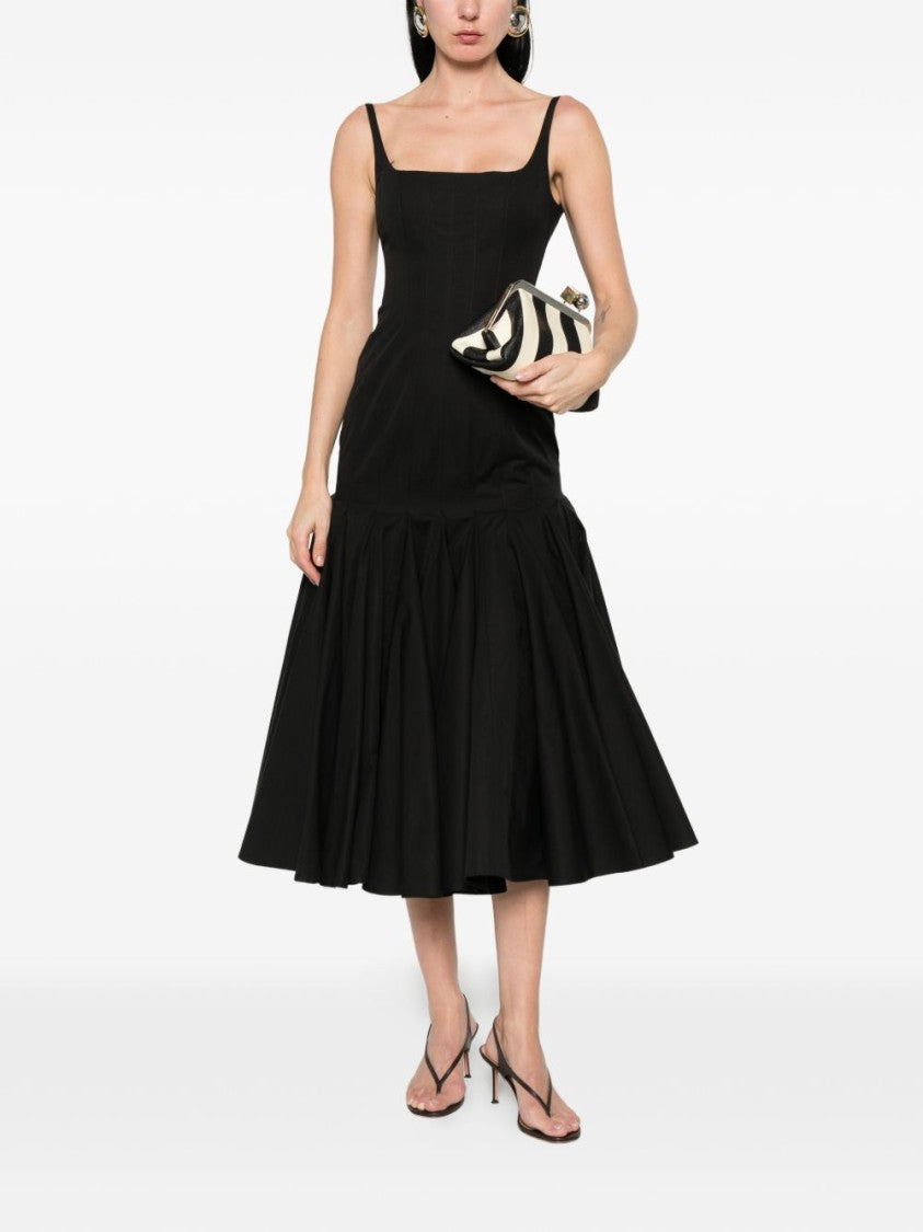 Jacquemus Black Fitted Square-Neck Gathered Midi Dress