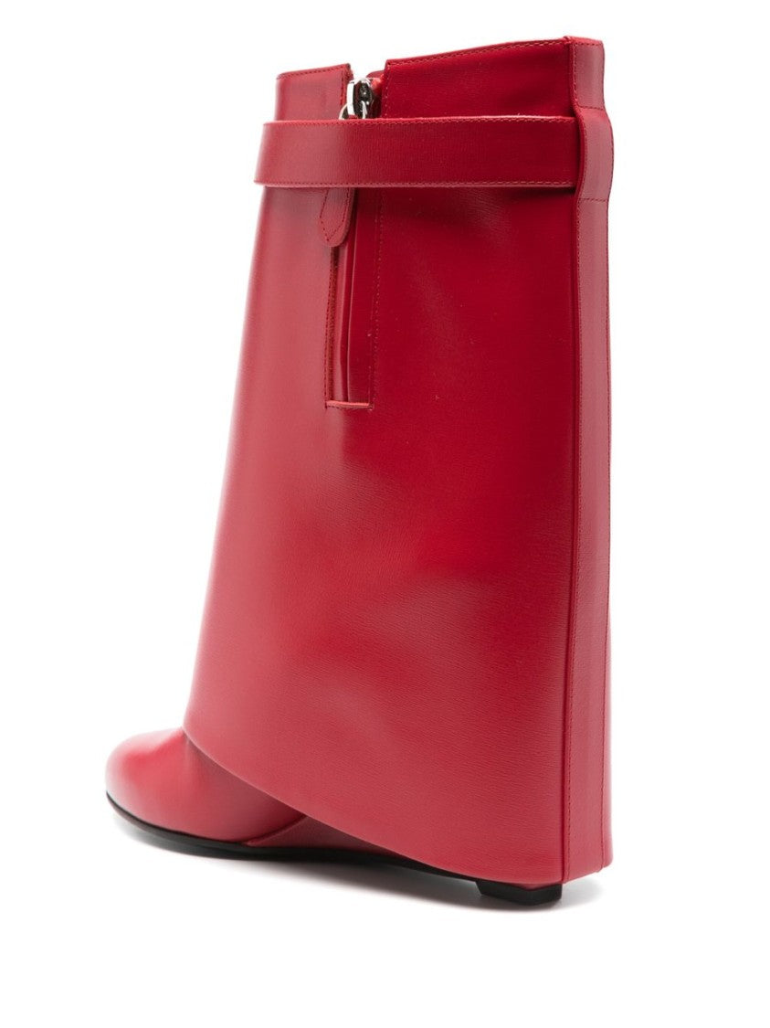Givenchy Rose Red Folded Edge Wedge Boots