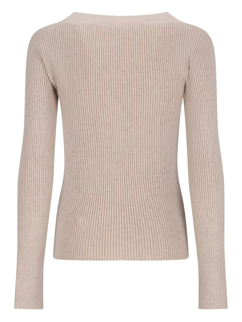 Max Mara Beige Gioiosa Ribbed Knit Button Cardigan