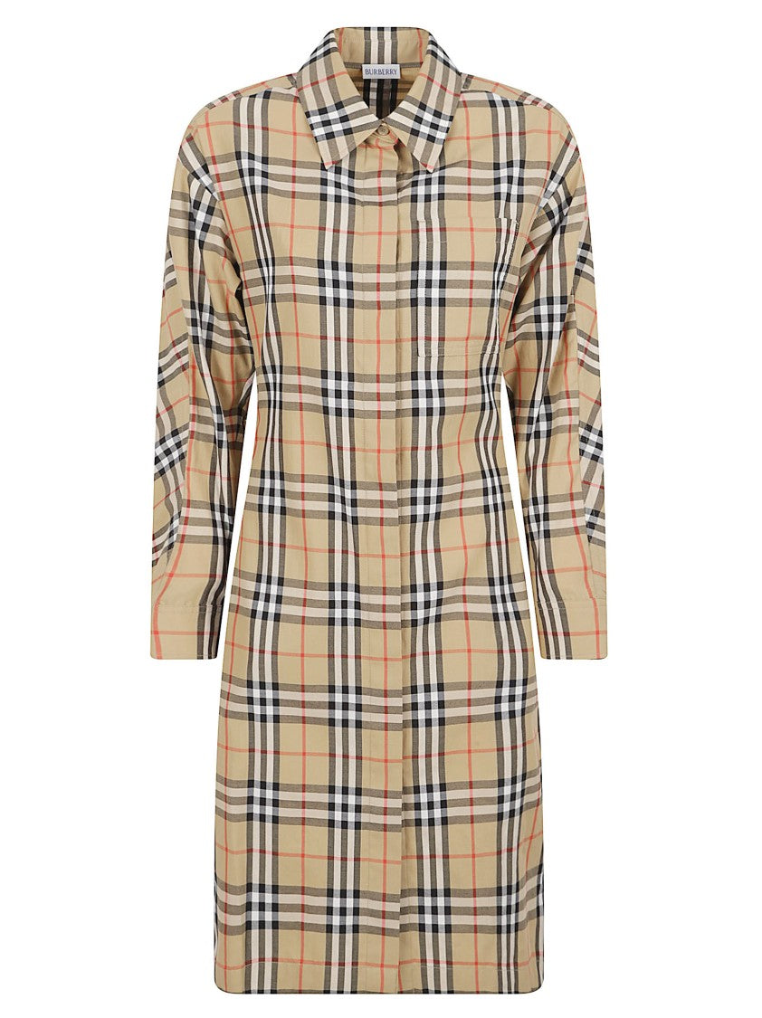 beige check dress Burberry Vintage Cotton Tie-waist Shirt , Size: 04, CAMO Colors:Tru Tim BLAZE front closure is embroidered Design:Pleated Gemy Maalouf | Evening