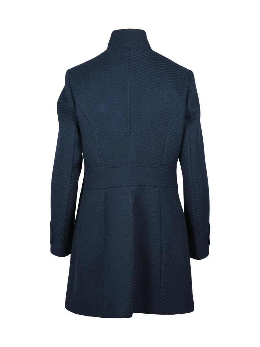 Lakore Midnight Blue High-Collar Wool-Blend Coat