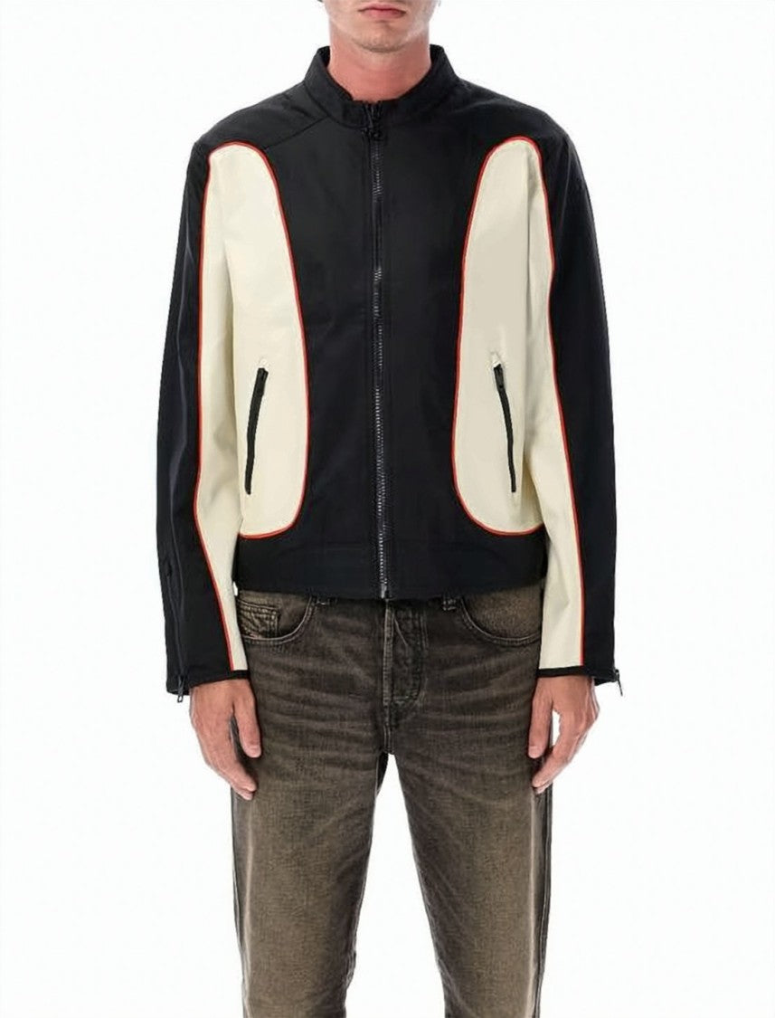 Diesel Contrast Panel Black Casual Jacket With Red Trimming